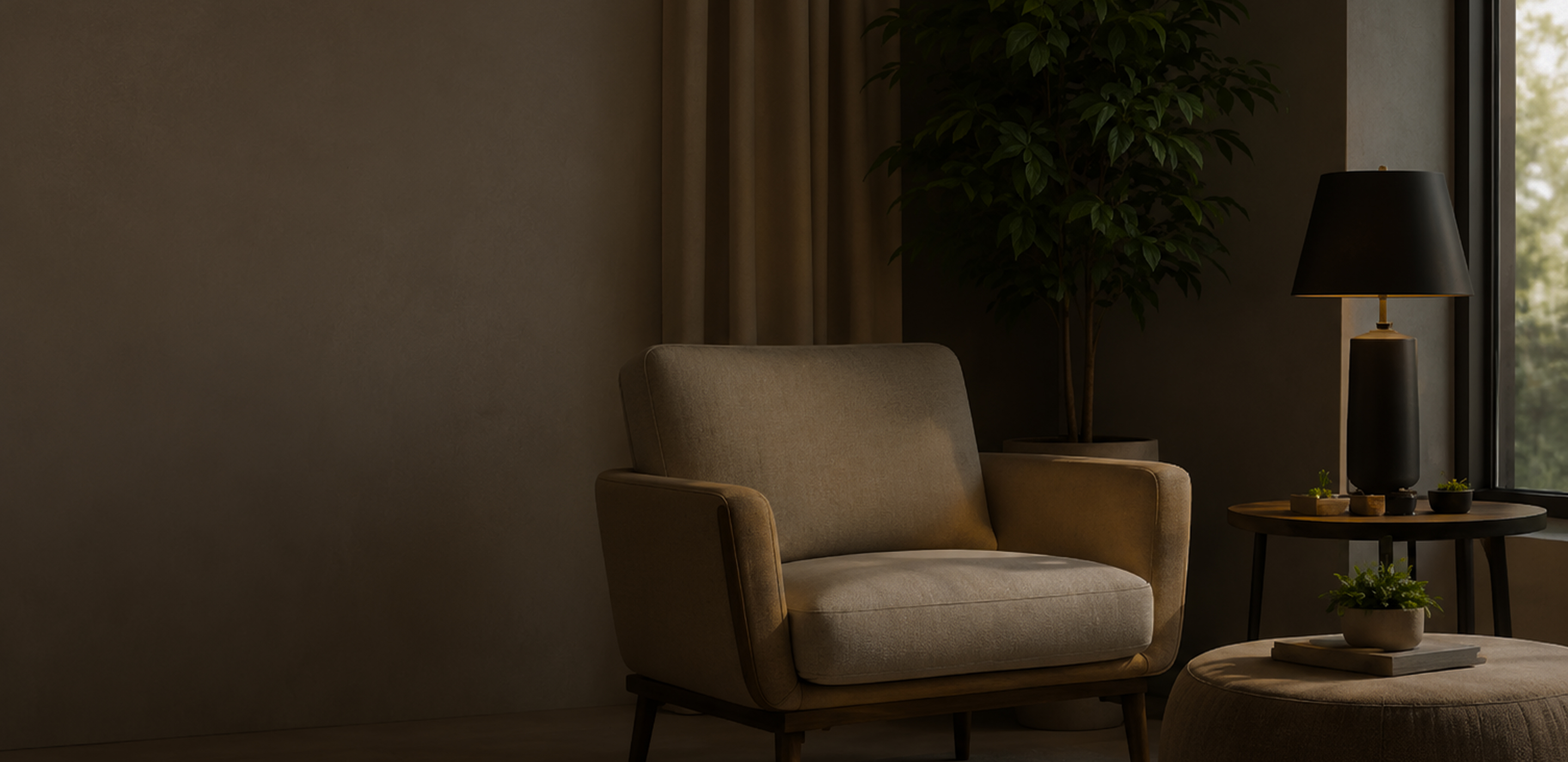 Elegant interior with armchair and lamp