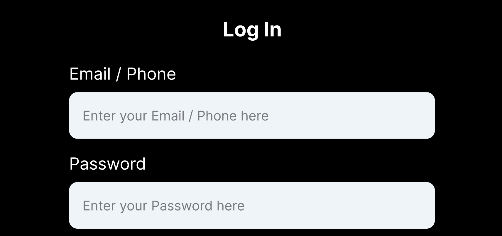 Authentication UI dark mode screen