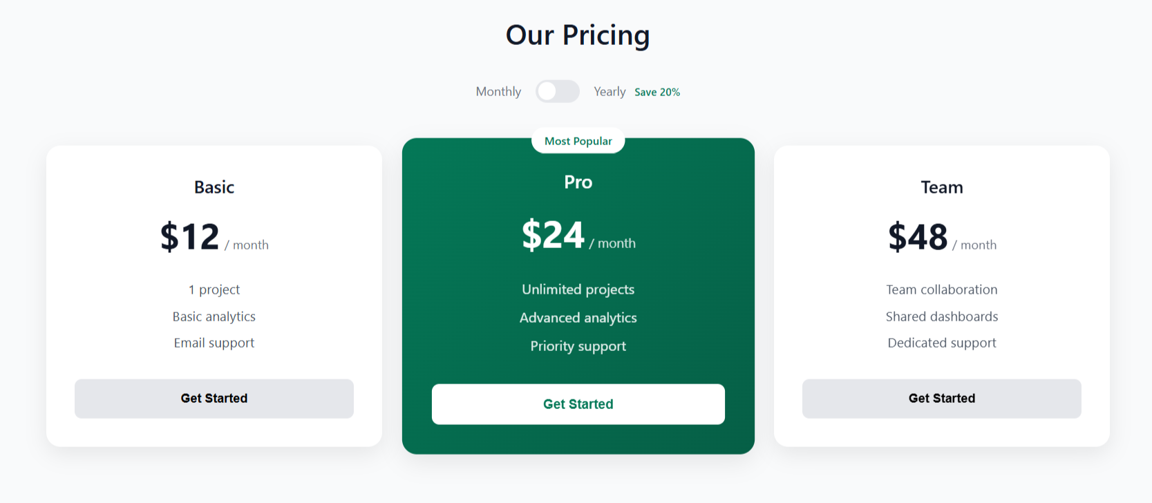 Pricing Toggle Component
